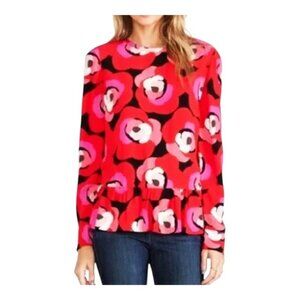 Kate Spade Deco Size 4 Long Sleeve Crewneck Peplum Abstract Floral Blouse